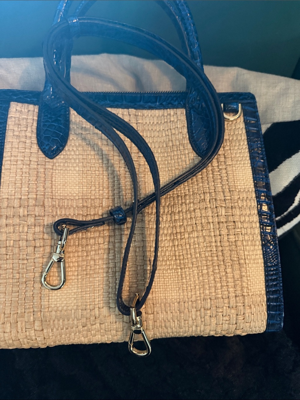 Brahmin Blue Trim Woven Satchel - Picture 9 of 13